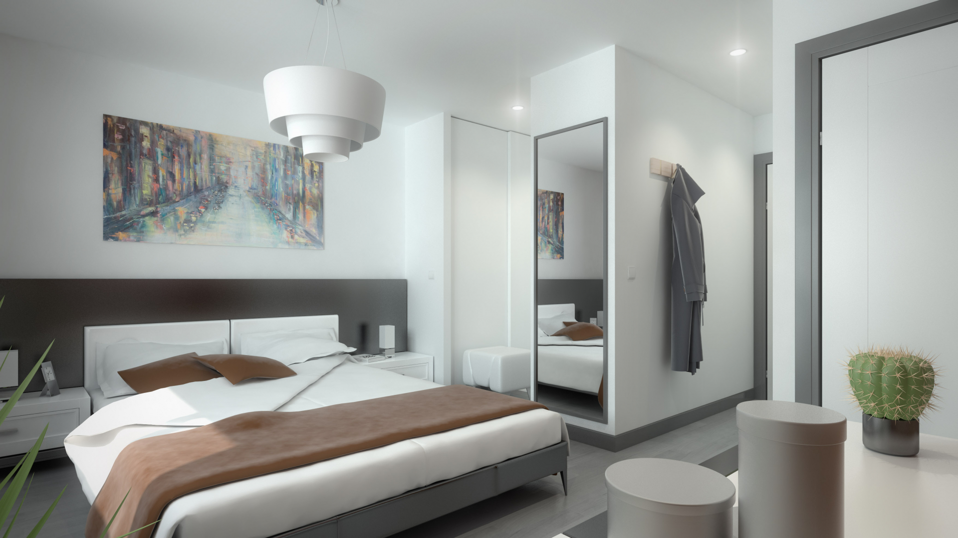 Renders 3D de Dormitorio Principal de Vivienda en Santiago de Compostela - Render 3