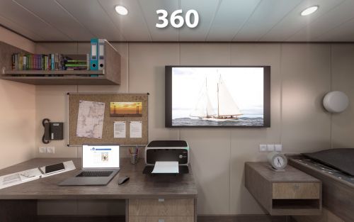 Panorama 360 de infografía de camarote de capitán - Captura