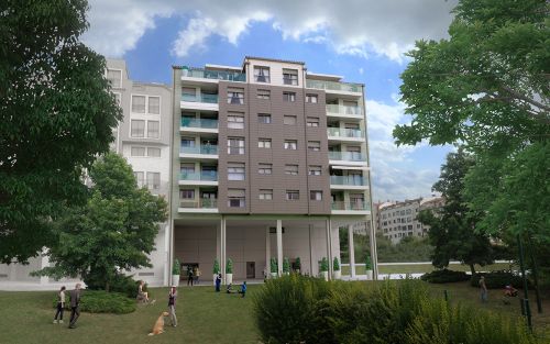 Infografía 3D de bloque de viviendas en Pontevedra - Fotocomposición 1