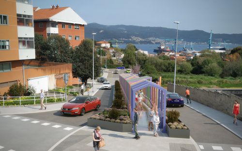 Infografía 3D de rampa junto al Centro de Salud de Teis, Vigo - Fotocomposición