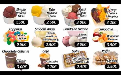Carta dinámica de precios de productos para heladería - Fotograma
