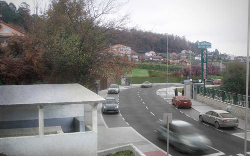 Fotocomposición de render de humanización de Carretera do Porto en Beade, Vigo - Composición