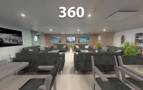 Panorama 360° de render del comedor de un buque - Panorama