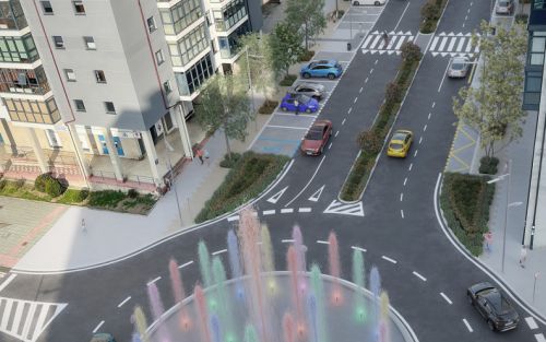 Infografía 3D de Rúa das Teixugueiras en Vigo - Fotocomposición 1
