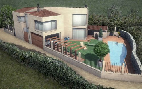 Infografía 3D de Vivienda Unifamiliar en Aldán (Pontevedra) - Vista Exterior